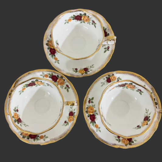 A trio of cups and saucers