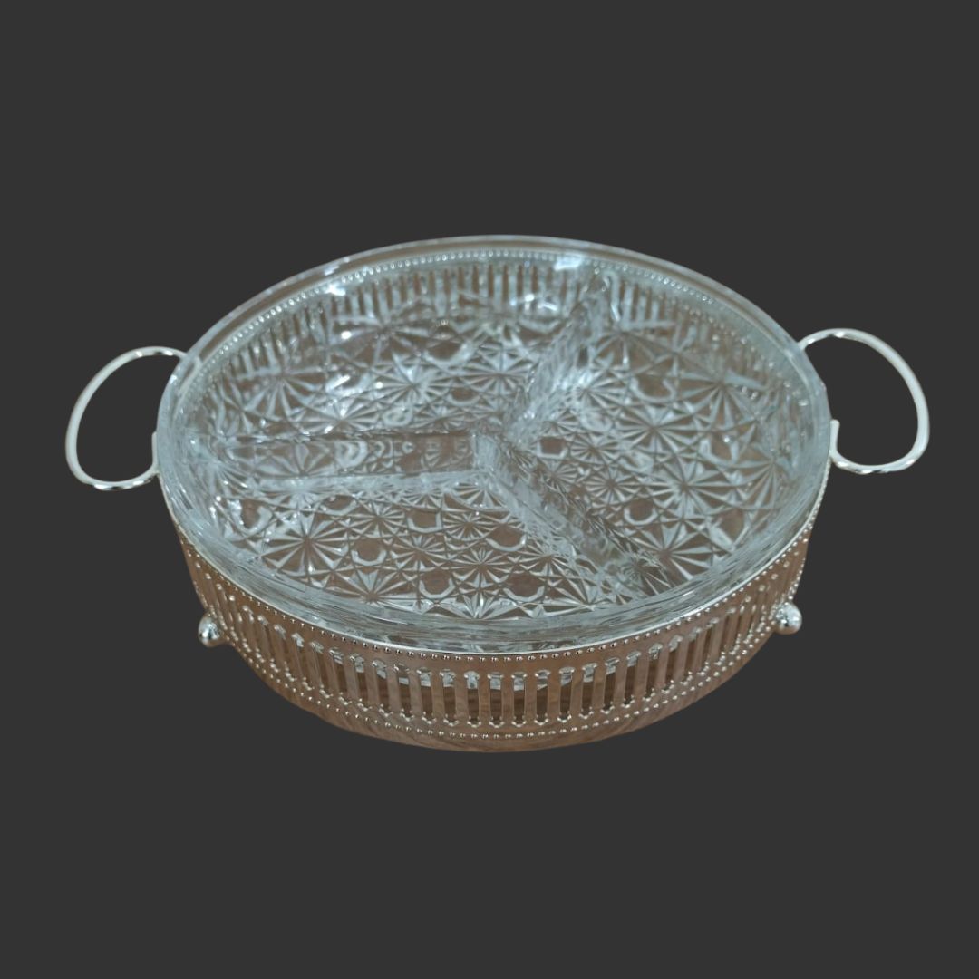 Silver Plated And Glass Hors D'oeuvre Dish