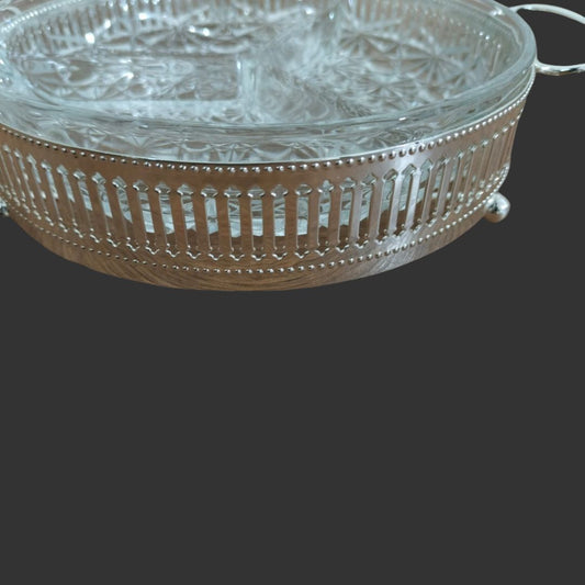 Silver Plated And Glass Hors D'oeuvre Dish