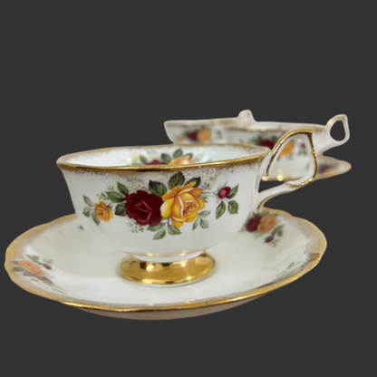 A trio of cups and saucers