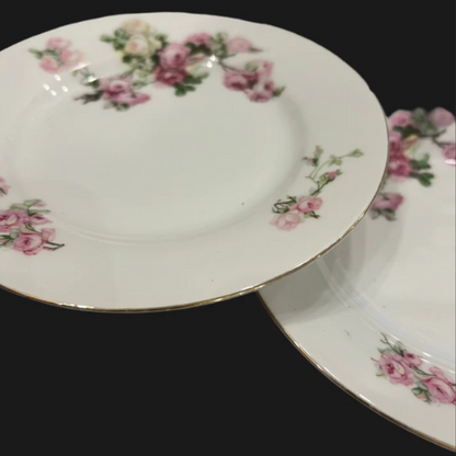 Two ceramic plates with floral patterns on a black background