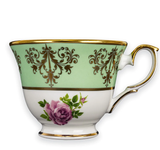 Bone China Teacup Set Green | Pink Cabbage Rose