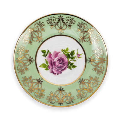 Bone China Teacup Set Green | Pink Cabbage Rose