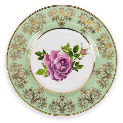 Bone China Teacup Set Green | Pink Cabbage Rose